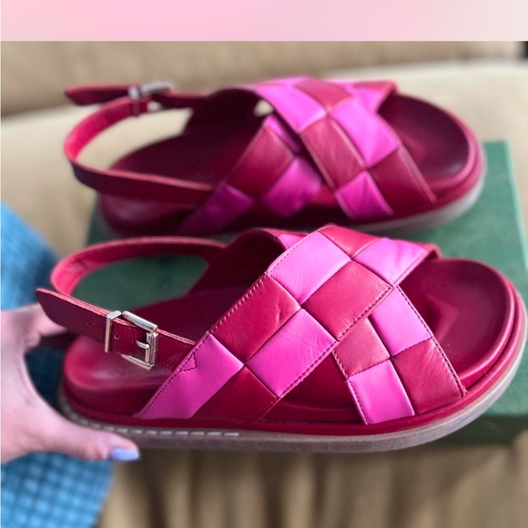 Alohas Leather Marshmallow Red and Pink Woven Checkered Sandals - Picture 2 of 4